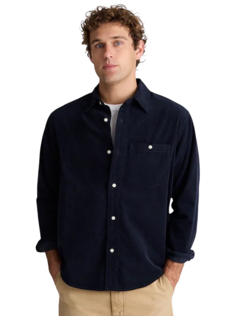 Madewell Men's Button-Up Shirt in Fine-Wale Corduroy Navy Blue Preppy Size XL